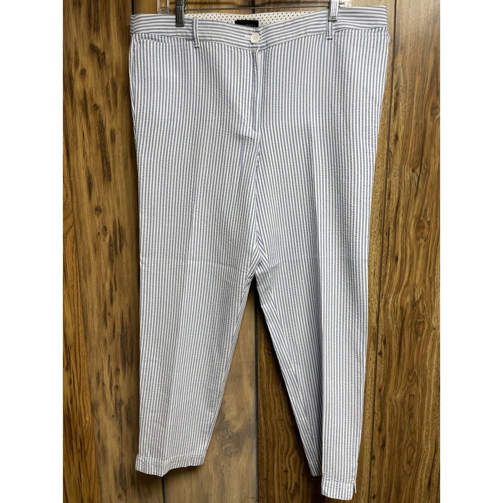 Talbots Womens Pants 12 Perfect Crop Pants Blue White Seersucker Preppy